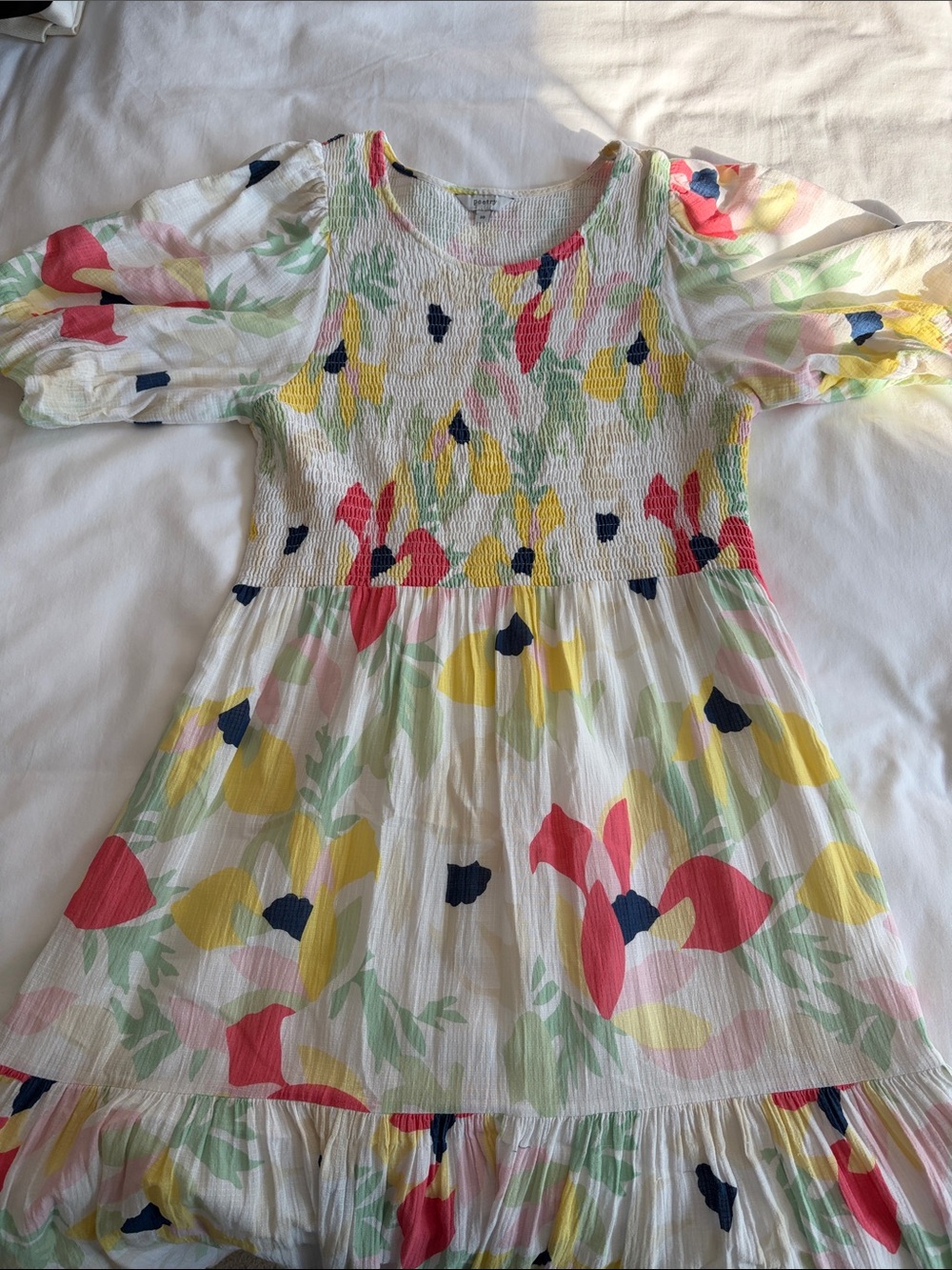 White Floral Smocked Dress